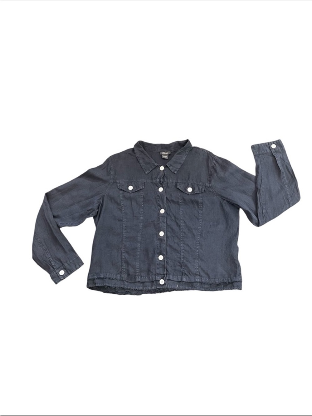 Pure Amici 100% Linen Dark Blue Button Down Raw Hem Jacket XL